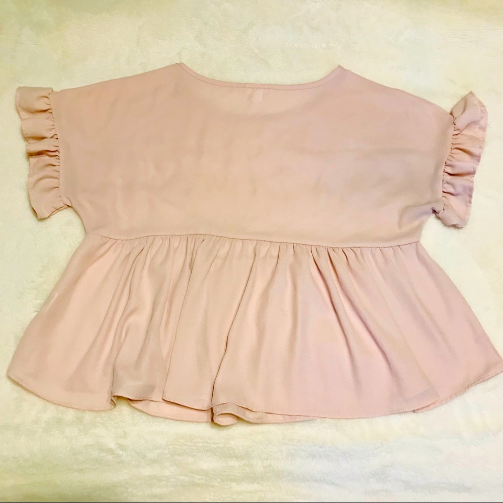 mi ami Pink Sheer Ruffled Cropped Blouse - Picture 5 of 8